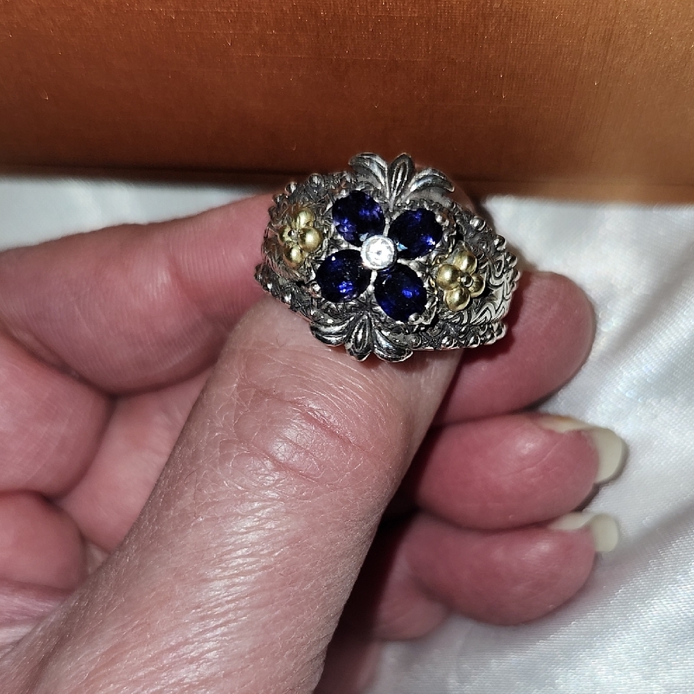 Barbara Bixby Sterling Silver And 18kt. Gold Flower Ring Size 9 - Picture 2 of 4